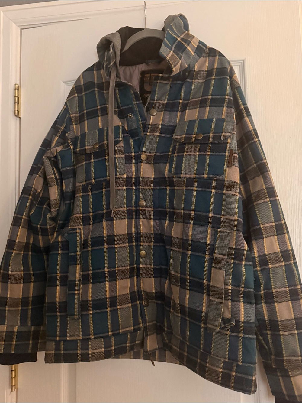 Burton Blue and Tan Plaid Hooded Snowboard/Ski Coat